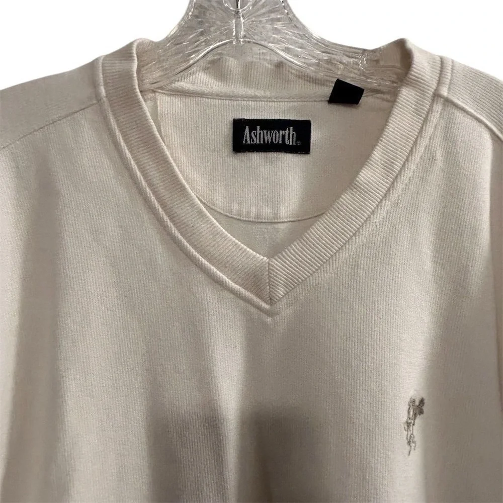 Ashworth Men's V-Neck Golf Pullover Sweater Beige Size L‎ Side Pockets